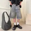 Shorts Jeans Lavados Vintage Estilo Wasteland Americano para Homens, Nova Marca Tendência de Verão Calças Retas de Perna Larga Tendência de Comprimento Médio