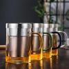 Vaso de vidrio para té de burbujas con filtro de acero inoxidable, taza para té de flores, vaso para beber, taza resistente al calor para separación de té, taza de tres piezas