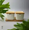 Directo de fábrica tarro de cerámica para condimentos juego de suministros de cocina simple bambú tapa abierta cuadrado Tarro Tarro Tarro contenedor caja de condimentos