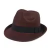 Sombrero de copa pequeño de entretiempo transfronterizo para mujer, sombrero de lana versátil europeo y americano, sombrero de Panamá Jazz de caballero, sombrero de sol con visera curva