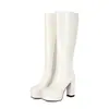 Botas de moda de punta redonda con cremallera lateral, botas de charol, botas de tubo alto brillantes transfronterizas para otoño e invierno, botas impermeables de plataforma versátiles para mujer de talla grande