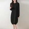 Vestido de punto largo holgado de cuello redondo, nuevo para otoño e invierno, 100% lana de 12 puntos, moderno y versátil, vestido base estilo coreano para mujer