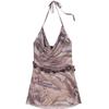 Vestido corto de verano con cuello colgante y efecto tie-dye, estilo americano vintage, ajustado y con cintura elástica, estilo Spice Girls, sexy, con escote en V y espalda descubierta.