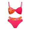 Biquíni poá estilo francês com color-blocking, alças finas, push-up, cintura alta, design vazado, adequado para férias na praia, traje de banho de duas peças transfronteiriço