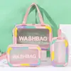Bolsa de Cosméticos Transparente com Borda Colorida Fosca Personalizada, Simples, Portátil, À Prova d'Água, Necessaire, Cosméticos de Viagem, Armazenamento de Grande Capacidade