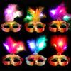 Máscara de penas luminosa três luzes Máscara luminosa moda pena pintada Princesa máscara de bar máscara atacado