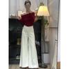 Jeans blancos holgados lavados estilo americano para mujer, otoño, cintura alta, micropantalones, versátiles, pantalones rectos de pierna pequeña, pantalones de pierna ancha