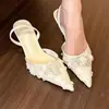 Nuevos Sandalias de Tacón Alto con Tiras y Punta Fina Estilo Verano 2026, Sandalias de Punta Cerrada para Mujer, Sandalias de Malla de Encaje Estilo Francés para Mujer