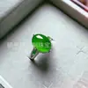 Anillo de Lujo con Incrustaciones de Calcedonia Verde Hielo Plateado Estilo Chino Nuevo Ágata Rosa Anillo Abierto para Mujeres Transmisión en Vivo Venta al por Mayor