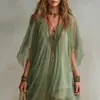 Conjunto de Vestido de Chifón de 2 Piezas con Cuello en V para Mujer, Nuevo para Verano 2026 Europeo y Americano, para Vacaciones en la Playa, Vestido de Playa Holgado para Cubrir