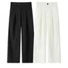 Pantalones de traje grises para mujer, estilo fino de verano, nuevo modelo 2026, pantalones rectos fluidos, estilo "Old Money", pantalones casuales estrechos de pierna ancha