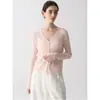 Cardigan de Tricô Gola V Costurado Algodão Washi Pesado Tencel Algodão Feminino Versátil Jaqueta Protetora Solar Top Verão