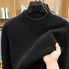Suéter masculino de gola alta parcial 100% lã merino de alta qualidade transfronteiriço, espessado para aquecimento no outono e inverno, suéter de lã de cor sólida para camada base masculina