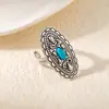 Anillo Ajustable Ovalado Hueco de Turquesa Natural Sintética, Anillo Unisex Simple y Elegante, Anillo de Joyería Europeo y Americano Transfronterizo