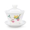 Taza de Té con Tapa de Porcelana de Jade Blanco Taza de Té de Cerámica Azul y Blanca Pintada a Mano de Dehua Juego de Té Kung Fu Jade de Sebo Té Taza de Tres Talentos