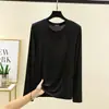 Nueva camiseta versátil de manga larga con cuello redondo de modal para primavera y otoño, una capa interior dulce y fina, un top cómodo para mujer