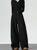 Pantalones Negros de Pierna Ancha Curvos para Mujer Otoño 2026 Nuevo Diseño Coreano con Sentido Sueltos de Caída Patchwork Retro Pantalones Casuales