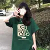 2026 Verano Nuevo Estilo Algodón Puro Manga Corta Mujer Cuello Redondo Color Sólido Estampado Suave Camiseta Holgada Moda Versátil Chaleco