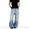 Calça Jeans Vintage Desbotada com Fivela Paris para Homens e Mulheres, Calça Reta Solta Retro High Street para Primavera e Verão, Tendência