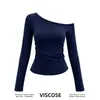 Caimento perfeito, top de ombro a ombro puro e sedutor de garota gostosa, camiseta de manga comprida modeladora para mulheres, top de outono com franzido lateral para afinar a cintura
