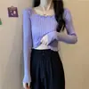 Início do outono novo doce e chique curto top roupas primavera e outono fino estilo estrangeiro camisola interna camisola base para mulheres