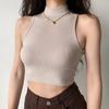 Chaleco sin mangas de cuello alto estilo americano retro para mujer, corte entallado, corto, con ombligo al descubierto, novedad de verano de 2024