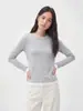 Camiseta Gris de Manga Larga con Cuello Redondo, Falso Dos Piezas, Estilo Coreano Ins, para Mujer, Diseño Otoñal 2026, Top Casual Versátil