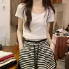 Camiseta Básica de Algodón Puro Alta Calidad Estilo Verano Otoño Color Rojo Vino Cuello en U Adelgazante Favorecedora Hombro Normal para Mujer Negro Azul Claro