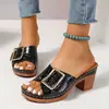 Sandalias europeas y americanas transfronterizas de tacón grueso para mujer talla grande, nueva moda de verano 2025, sandalias deslizantes de punta abierta para aumentar la altura para mujer al por mayor