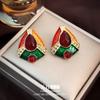 Pendientes de gota de aceite de esmalte retro francés con aguja de plata, pendientes de nicho femeninos con temperamento geométrico de color de contraste, pendientes de viento de palacio al por mayor