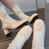 Botines Blancos de Tacón Grueso para Primavera y Verano 2026, Botines Elásticos Ajustados Estilo Ballet con Lazo, Botas de Mujer tipo Martin
