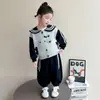 Conjunto Informal de Gato con Cuello de Marinero Estilo Coreano para Niñas Primavera/Otoño 2026 Nueva Moda Infantil Conjunto de Dos Piezas para Niña Pequeña