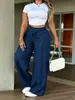 Pantalones largos casuales de pierna ancha con pliegues delanteros, estilo europeo y americano 2026, cintura alta, cinturón de corbata, cubren la cadera, fluidos, para mujer, al por mayor