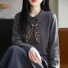 2026 Nuevo Suéter de Punto con Cuello de Solapa y Lazo para Mujer, Elegante para Otoño e Invierno, Capa Base, Bufanda de Seda, Top Holgado, de Moda