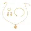 Collar para clavícula con colgante en forma de corazón de moda europea y americana, pendientes, anillo, pulsera, juego de joyería de boda en forma de corazón incrustado de diamantes