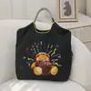 Bolsa de Lona Personalizada, Bolsa Tote com Urso Musical Bordado, Bolsa de Compras Ecológica Bordada Feita Sob Medida, Bolsa Transversal Casual, Tendência