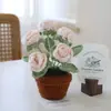 Produto Acabado para Comércio Transfronteiriço: Planta em Vaso Simulada Feita à Mão com 5 Rosas, Decoração de Vaso de Planta de Lã, Presente de Feriado