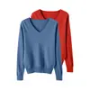 Conjunto de dos piezas de suéteres de punto holgado con cuello en V para mujer, nuevo estilo otoño e invierno, prendas de abrigo versátiles, tops elegantes de manga larga de color liso