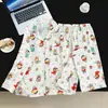 Conjunto de Pijama Yunduo de Algodão e Seda para Mulheres na Primavera e Outono Cardigã Fino Fofo com Listras de Desenho Animado Conjunto de Roupa para Casa de Manga Longa Pode Ser Usado Fora