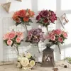 Flor artificial de peonía con núcleo de hortensia retro europea, ramo de simulación, venta al por mayor, decoración de escalera de boda, flor artificial, flor de seda