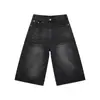 Pantalones capri de mezclilla azul oscuro de 7 puntos, de color liso y a la moda para niños, de verano, holgados, de pierna ancha y rectos, con combinación de todo.