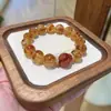 Piedra Natural Tart Crystal Amarillo Cuentas Grandes Flor de Pegamento Rojo Piedra Ojo de Tigre Pulsera de Transferencia Año de Nacimiento Femenino Pulsera de Cristal de la Fortuna Venta al por Mayor
