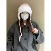Gorro Lei Feng Azul con Forro de Polar y Orejeras para Mujer, Versión Coreana para Otoño e Invierno, Gorro de Punto Engrosado con Correas, Cálido y a Prueba de Frío, Gorro de Aviador que Cubre la Cabeza