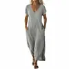 Vestido Largo de Color Sólido con Bolsillos para Mujer, Nuevo, Cuello en V, Transfronterizo Europeo y Americano Amazon Aliexpress 2026