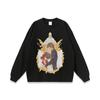 Marca de Moda de Rua Americana Animação Impressão de Desenhos Animados Lavagem Velha Água Camiseta de Manga Curta Camiseta Masculina e Feminina Pesada Retrô Meia Manga Preta
