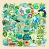 50 pegatinas de papelería de dibujos animados de la Tierra de protección ambiental verde, pegatinas de papelería impermeables, pegatinas para tazas de patineta, venta al por mayor