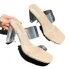 Zapatos de tacón alto transparentes talla extra para mujer, moda verano 2024, estilo nuevo, sandalias de tacón alto de una sola tira, tacones de cristal, sandalias de tacón grueso