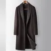 Abrigo largo de otoño e invierno para hombre, con bloques de color, con cuello de lana hecho a mano por ambos lados, chaqueta cálida casual de lana