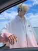 Camisa de Manga Larga con Degradado Rosa para Hombre, Diseño Delgado de Primavera y Verano, Marca Trendy de Nicho, Chaqueta Camisa Guapa para Pareja Joven