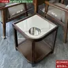 Mesa de Café Mahjong de Gama Alta con Forma de Abanico para Hotel Madera Maciza Placa de Roca Pequeño Estante de Almacenamiento Sala de Ajedrez y Cartas Estante para Agua de Té Especial para Casa de Té Antiescaldado
